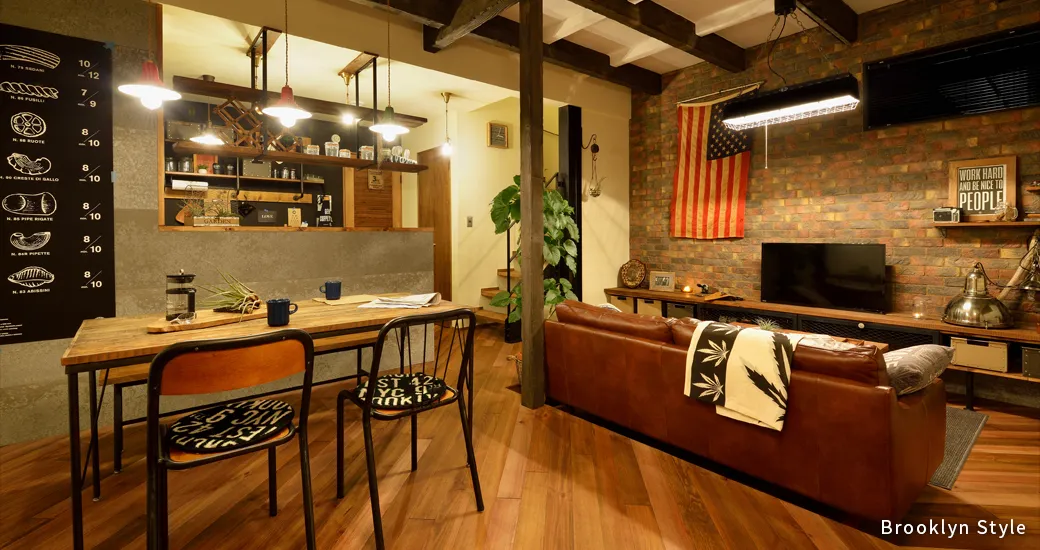 造作棚を楽しむカフェ風リビング